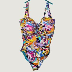 Bleu Rod Beattie Women Multi Abstract Tropical One Piece Swimsuit 20W RBLC25978X